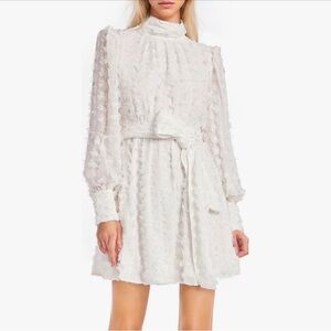 Jewel Badgley Mischka Floral Textured Long-Sleeve Tie-Waist Dress